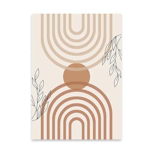 Póster abstracto de hojas beige estilo nórdico con sol para decoración 4
