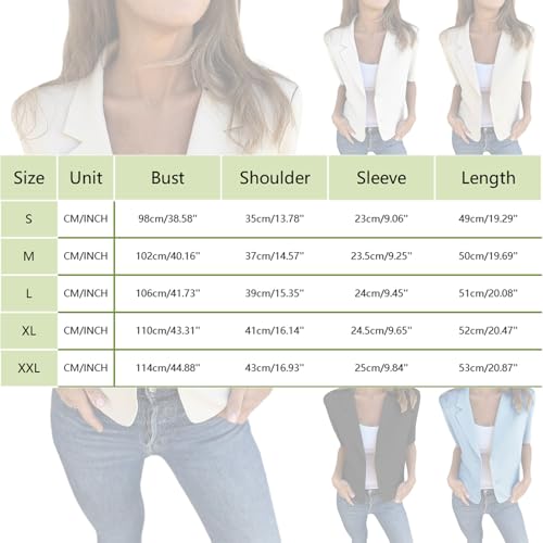 Summer Blazer for Women Casual Blazers Work Office Suit Open Front Short Sleeve Suit Lapel Jacket with Pockets4