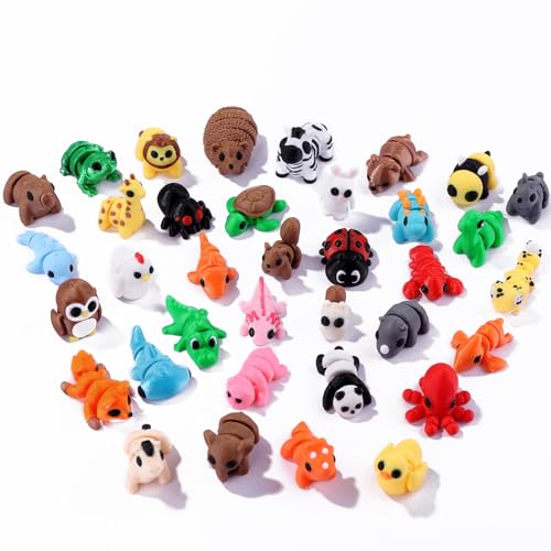 Celltestria 36Pcs Mini 3D Printed Animals for Kids Little 3D Printed Toys for Party Favors Gifts Exchange 3D Printed Figurines for Classroom Prize Rewards Goodie Bags