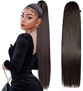 Straight Ponytail Extensions Drawstring Long Ponytail Clip in Hairpiece Synthetic Ponytail Hair E...