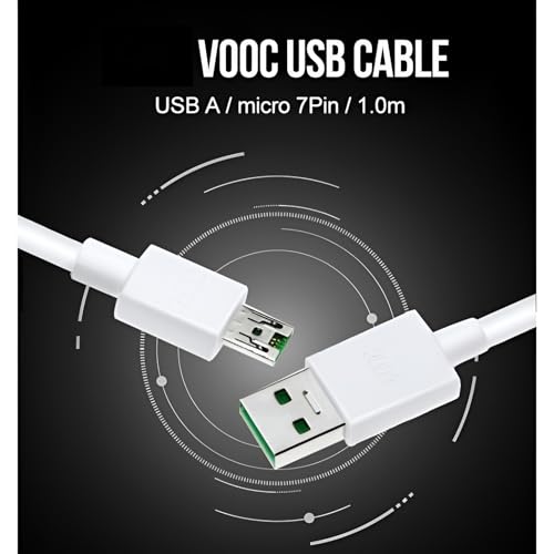 Image of 20W Micro USB Vooc Android Pin Fast Charging Data Cable for Oppo F11 /F11 Pro /F9 /F9 pro Support Realme Vooc 3 Pro /3 /3i /2 Pro /2 /Narzo 10 /10A /C1 /C2 /C3 Fast Sync Smartphone Cellular Mobile Cabel, White