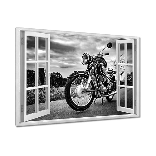 Toile imprimée moto classique cadre mural 120x80cm H2062M