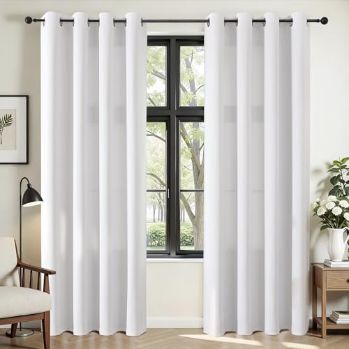 Joydeco Curtains 84 Inches Long 2 Panels Set, Thermal Insulated Long Curtains& Drapes 2 Burg, Room Darkening Drapes for Bedroom Living Room Window (Pure White, W52 x L84 Inch) Pure White 52"