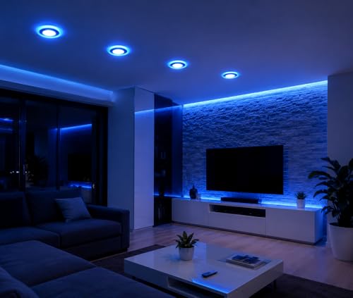 Image of OLIPS 6W (3+3) LED Ceiling Panel Down Light | Dual Color Change by On /Off Switch | Fan Box POP Decorative LED | White Center & Color Ring Design (Blue, 3)