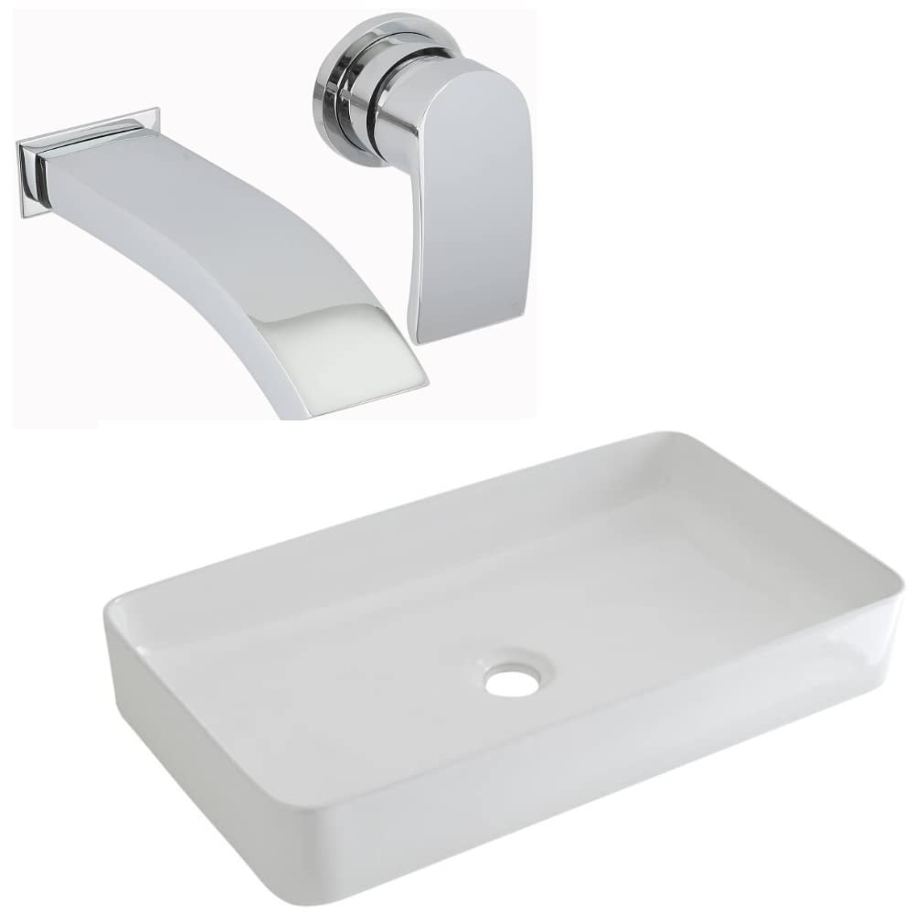 Milano White Rivington Countertop Bathroom Basin Sink Wall Mounted Mixer Tap - 600Mm X 340Mm