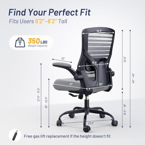 Image of Office Desk Chair for Long Hours & Back Pain Relief - 4 inch Thick Molded Foam Cushion, Enhanced Lumbar Support, Padded Flip-up Armrests, Ideal for Office or Study, Dark Gray