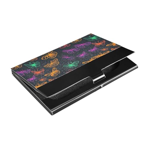 KLL Neon Colored Butterfly Ultra-Thin Card Holder for Business Card with Leather & Stainless Steel Card Storage for Protects Your Cards tarjetero para Hombre