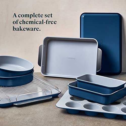 Caraway Nonstick Ceramic Bakeware Set (11 Pieces) - Baking Sheets, Assorted Baking Pans, Cooling Rack, & Storage - Aluminized Steel Body - Non Toxic, Ptfe & Pfoa Free - Navy #TOP2