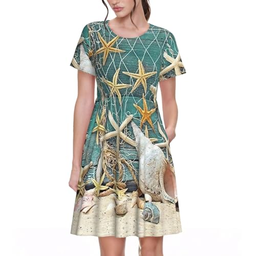 Robe de plage à manches courtes anti-chaleur au motif coquillage