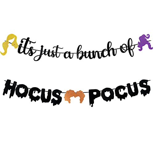 It's Just A Bunch of Hocus Pocus Banner Glittery Hocus Pocus Garland Hocus Pocus Birthday Party Supplies for Hocus Pocus Witches Baby Shower Halloween Party Home Decorations