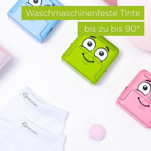 MARKY C166667 - Stempel Set in Grün, mit schwarzer Tinte zum Beschriften verschiedener Gegenstände und Kleidung, inkl. austauschbarer Zeichen, einer Pinzette und Sticker