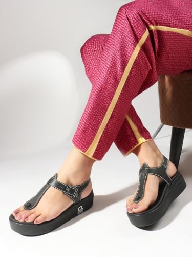 Image of Carlton London Women's Platform T-Strap Sandals, Modern Flatform Sandals for Summer, Casual & office use