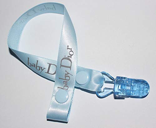 Dummy Clip Designer Ribbon Blue Baby Boys Dior Ribbon pacifer Clip Holder