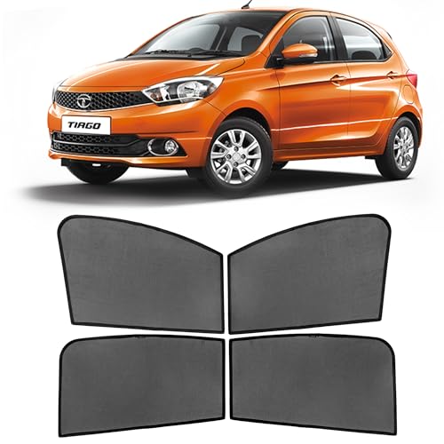 Image of AutoStory Custom Fit Black Mesh Car Sunshade for Tata Tiago | UV & Heat Protection Car Window Curtains | Privacy Car Sun Shade | Breathable Vehicle Specific Side Window Shades