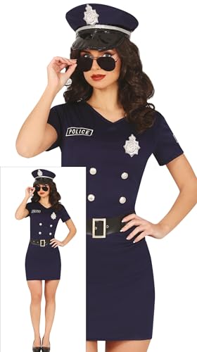 FIESTAS GUIRCA Disfraz de Policía Sexy Mujer   Uniforme de Policía Azul con Gorro de Policía Disfraz Mujer   Vestido de Policía Talla L