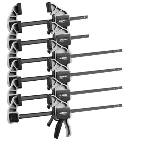 Image of 6-Pack Wood Clamps 4Pcs 12in & 2Pcs 6in for Woodworking | Ergonomic Grip,150Lbs Clamping Force,Bar Clamps One-Handed Quick Grip /Spreader Design,Furniture Assembly