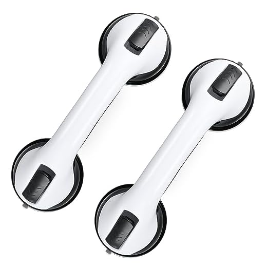 Grab Bars for Bathtubs and Showers, 2 Pack Shower Handle 12 Inch Strong Suction Shower Bar, Safety Bars for Shower Chair, Bathroom Grab Bar for Senior Black White