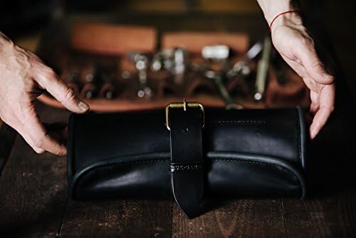 Leather Tool Roll Handcrafted tool bag by Kruk Garage Black Men's gift Custom tool wrap Motorcycle bag Mechanic tool case Artisan gift