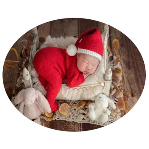 Image of Vedory Christmas Newborn Baby Photo Shoot Props Outfits Crochet Clothes Santa Claus Red Hat Pants Photography Props