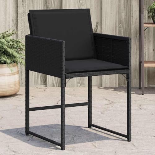 Mimdixy Sillón de relax para exterior, silla de jardín con cojín, 4 unidades, ratán negro, para jardín, terraza y balcón, se puede montar rápidamente