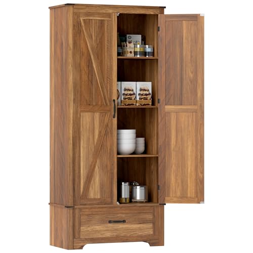 HOMCOM 72" Tall Farmhouse Kitchen Pantry Cabinet - Kitchen Storage