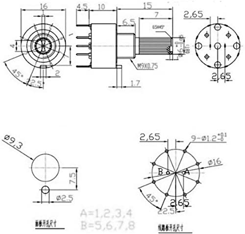 Encodeur rotatif RS16 plastique interrupteur 2 pôles 3 positions axe 16 mm