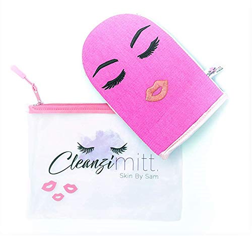 Skin By Sam Reusable Dual Microfibre Mitt - Eco Friendly Makeup Eraser Towel - Removes Makeup Quickly - Includes Travel Pouch
