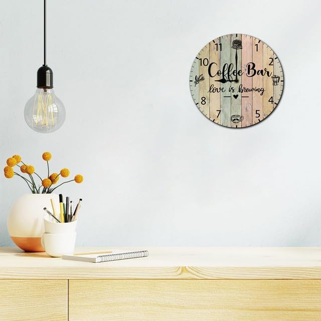 Miniatura 3 de Reloj de pared para cafetería, decoración de pared, funciona con pilas, sin tictac, cuarzo silencioso, analógico, rústico, rústico, reloj redondo,