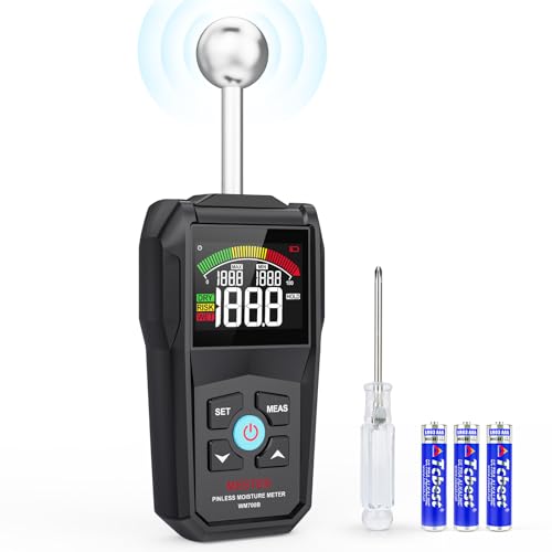 MESTEK Pinless Wood Moisture Meters for Non-Destructive Moisture Detector in Drywall, Wood, and Masonry, Backlit LCD Display and Alarm Moisture Reader Tester,Detects up to 20-40mm Below Surface