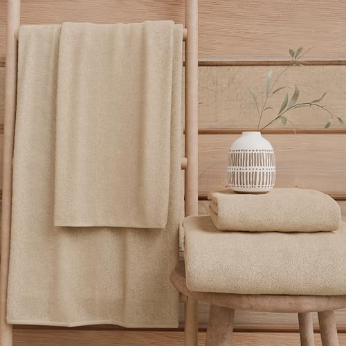 PETTI Artigiani Italiani - Badetücher aus 100% Baumwoll-Frottee, Handtuch-Set 2 + 2, 4 Stück 2 Handtücher und 2 Handtücher, beige Handtücher – Ansicht 4