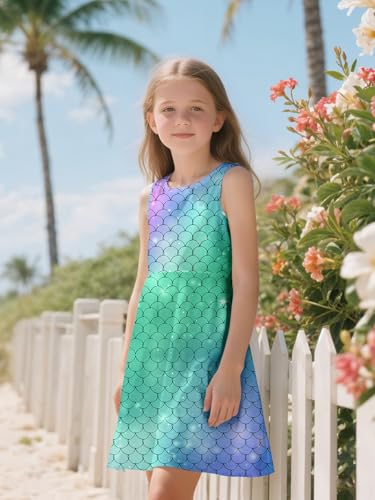 Sleeveless Summer Dress for Girls, Tropical Print Beach Vacation Sundress for Party and Birthday Gift3