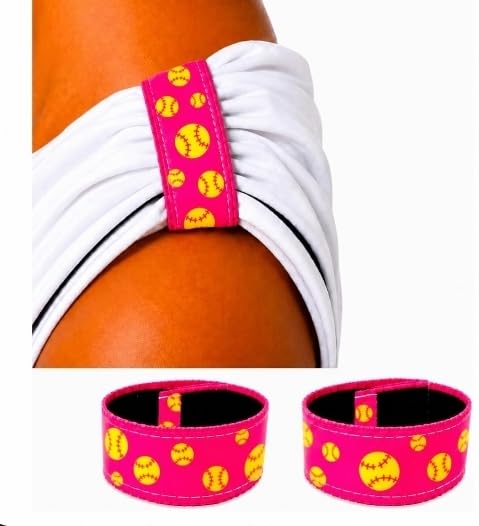 Sleeve Scrunchies Fastpitch Softball Pink with Yellow softballs Sleeve Holders Sleeve Straps from the Original USA Inventor Over 8 Million Sold