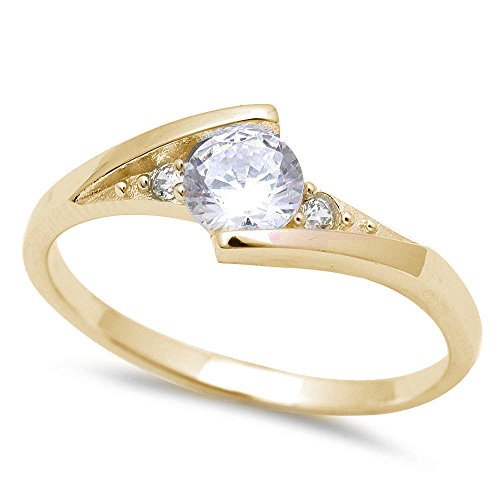 Oxford Diamond Co Sterling Silver Round Yellow Gold Plated CZ Solitaire Fashion Ring Sizes 7