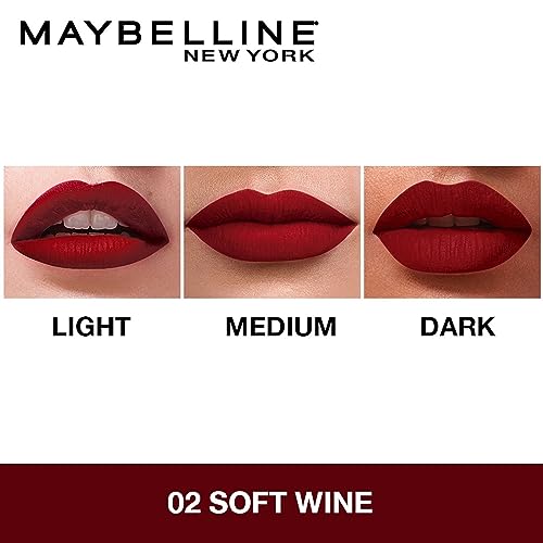 Image of Maybelline New York Lipstick, Matte Finish, Non-Sticky and Non-Drying, Sensational Liquid Matte, 02 Soft Wine, 7ml (Pack of 2)