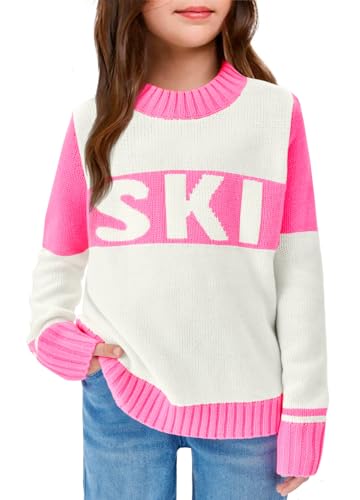 Image of Yousify Girl's Ski Sweater Color Block Striped Long Sleeve Spring Fall Winter Knitted Pullover Jumper Tops 5-14 Years