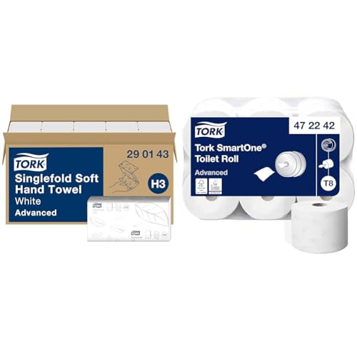 Essuie-mains pliés en V Tork Advanced H3 et papier toilette T8 blanc