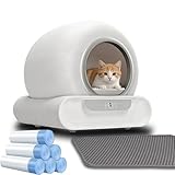MewThink Lettiera Gatti Autopulente 74L Lettiera Gatto Autopulente Wifi, Sensori di Sicurezza con App, 6 Sacchetti per Rifiuti 1 Tappetino per Più Gatti