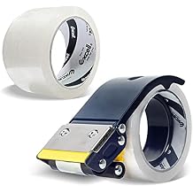 Excell ET-22686 Anti-Backflow Metal Packaging Tape Dispenser 2" Wide with 2 Roll Tapes for Packaging, Transportation, Moving and Box Sealing Carton Tape Gun + 2 Tapes