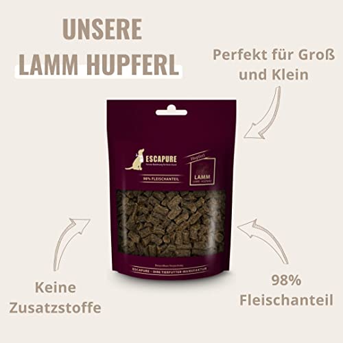 ESCAPURE Hupferl - Hunde Leckerli aus Lammfleisch in Premium Qualität - 98% Muskelfleisch - Protein Trainingssnacks ohne künstliche Zusatzstoffe & Getreide (150g)