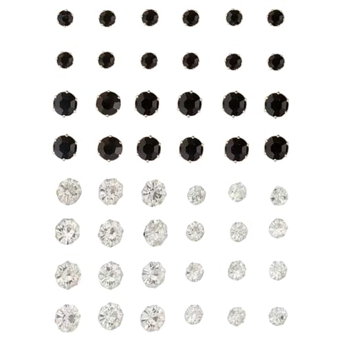 Image of 24Pairs Shiny Zircon Stud Earrings Set for Women Men Daily Use Black & White Color Crystal Ear Studs Small Rhinestone Ear-Rings Gemstone Earring Tops Office Wear