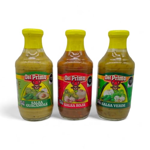 3 Salsas originales de Del Primo México | Salsa Verde, Salsa Roja y Salsa Guacamole | 3x 510g