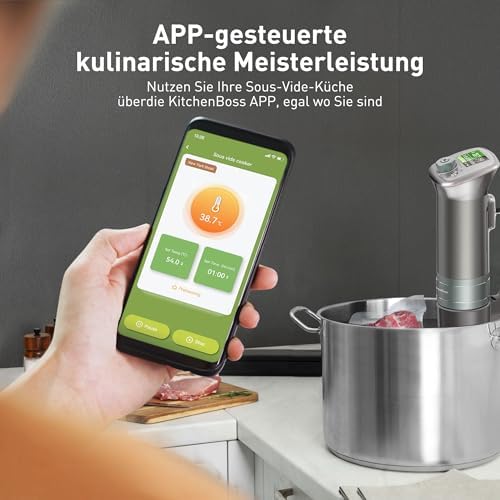 Bild 1 - KitchenBoss Sous Vide Stick WiFi：Sous Vide Garer App-Steuerung Sous Vide Stab WLAN Präzisionskocher TFT Touch Display 1100W Zirkulation 40℃-90℃ Ultra-leise IPX7 Wasserdicht