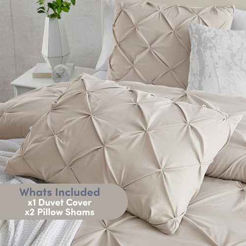Image of Nestl Linen Duvet Cover Queen Size - Soft Double Brushed Duvet Set with Button Closure & Corner Ties, 3 Piece Luxurious Pinch Pleated Duvet Cover Set 90x90 Inches with 2 Pillow Shams
