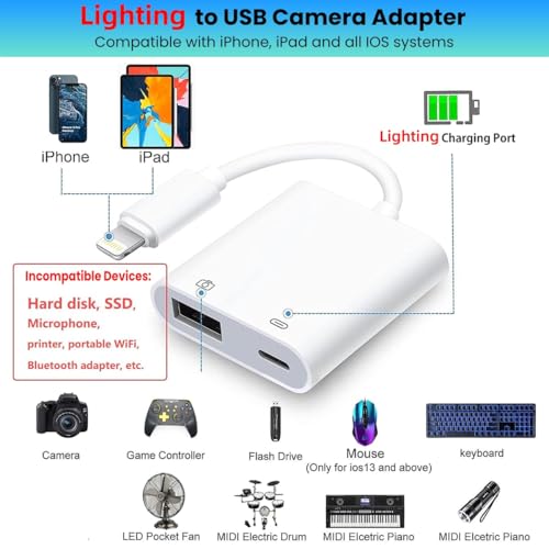 Image of Verilux 2-in-1 Lighting Connector with Camera Port Compatible with iPhone 14 /13 /12 /11 /X /8 /7 /6s /SE