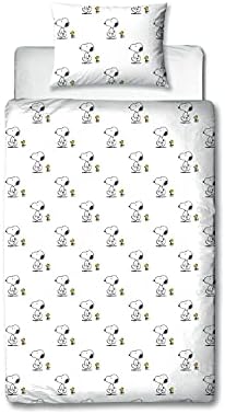 Character World Peanuts Snoopy Single Duvet Cover Officially Licensed | Reversible Two Sided Besties Design with Matching Pillowcase, Polycotton, Grey