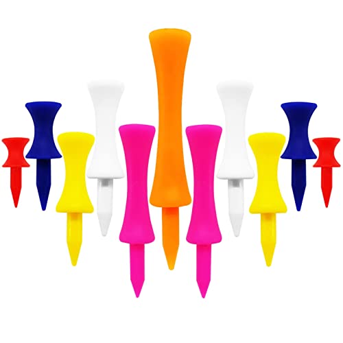 LOVMEAD Golf Tees Kunststoff Driver 32 39 45 51 58 70 mm Set Wert 50 Stück, Golftee Lang Plastik Bunt, Premium Langlebig Abstufung Castle Tee 1-1/2" 1-3/4" 2" 2-1/4" 2-3/4" (Gemischte Farben)