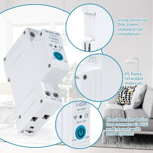Wattive Zeitschaltuhr Hutschiene WiFi Smart Schalter 1P 1-63A 230V Intelligenter Schaltrelais TUYA App Fernbedienung WLAN Schaltuhr für Smart Home Mit Metering und Zeitmessung