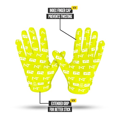Nxtrnd G2 Pro Football Gloves, Men's Ultra Sticky Elite Receiver Gloves (Neon Yellow, Large) by NXT NXTRND - Image 4