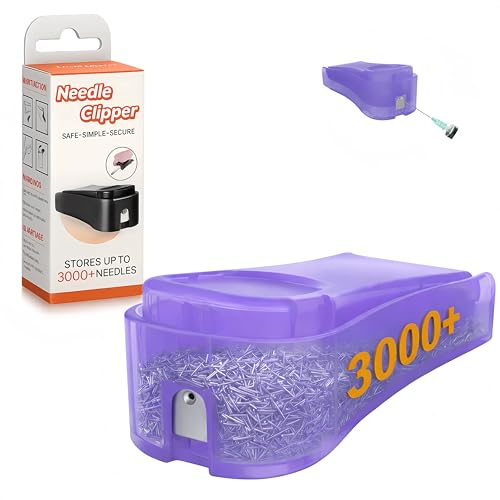 Portable Needle Clipper Tool with Built-in Storage, Fine Metal Tip Cutter & Holder, Large Capacity Up to 3,000 Pieces, One-Hand Operation, Compact Travel Size for Home & On-The-Go Use, Purple