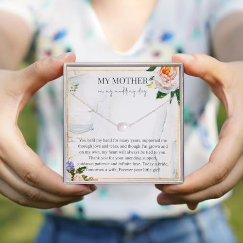 RareLove To My Mother on My Wedding Day,Mother of the Bride Gifts from Daughter Gifts for Mom Necklace 925 Sterling Silver Simple Pearl Necklace Wedding Jewelry3